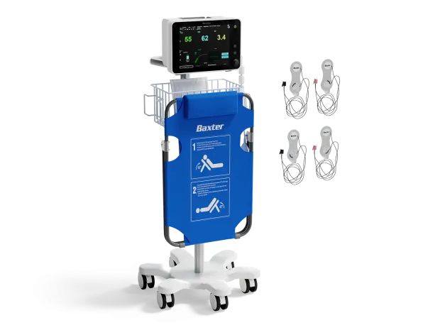 The Starling fluid management and monitoring system on a stand with leg raiser and electrodes