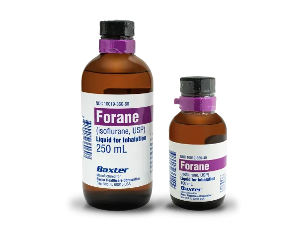 100 and 200 mL vials of Forane liquid for inhalation