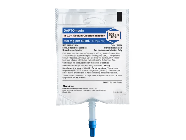 Daptomycin in 0.9% sodium chloride, 500 mg per 50 mL