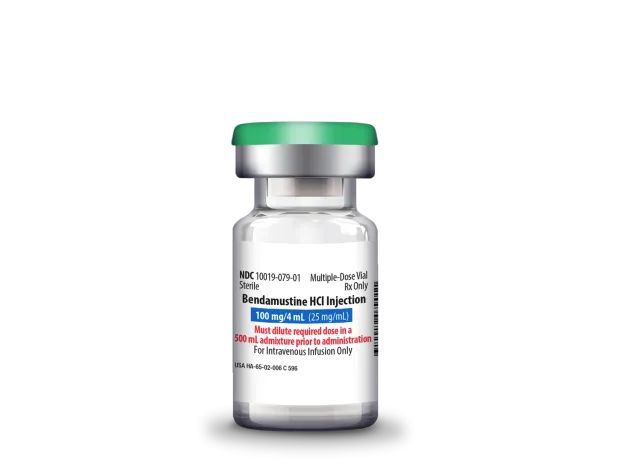 A vial of Bendamustine HCl 100 mg per 4 mL injection