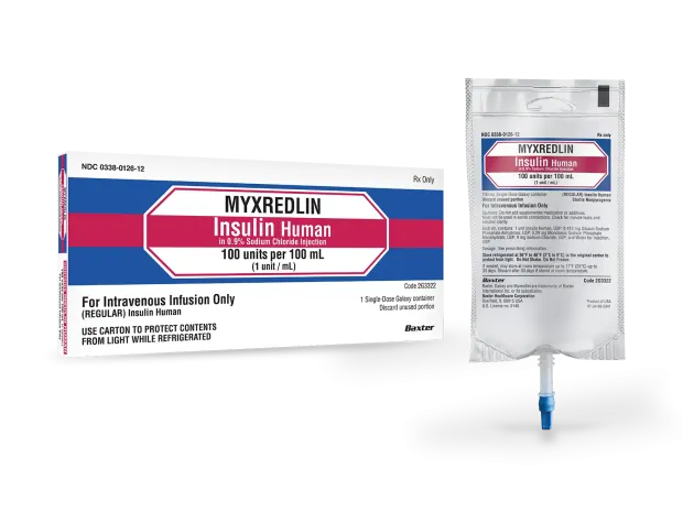 Myxredlin Insulin human in 0.9% sodium chloride, 100 units per 100 mL